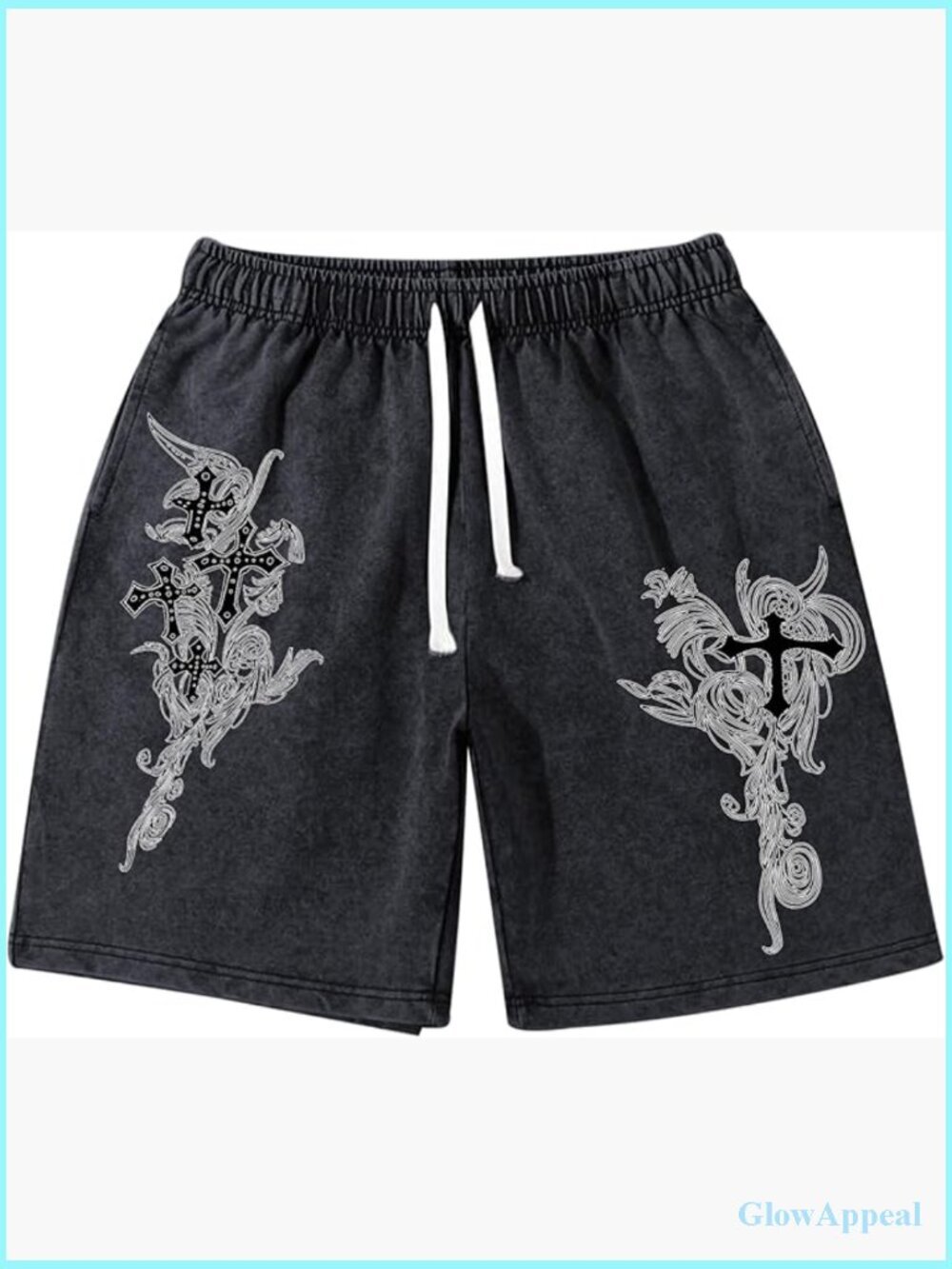 Medium Soft Cotton Wide Leg Drawstring Shorts Goth Grunge Streetwear